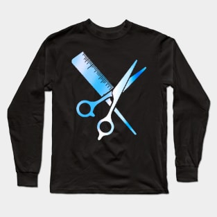 Blue Hairdresser Scissors And Comb Long Sleeve T-Shirt